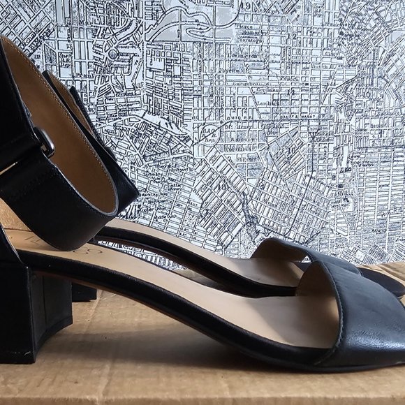 Franco Sarto Leather Blocked Heeled Black Sandals - Picture 2 of 4